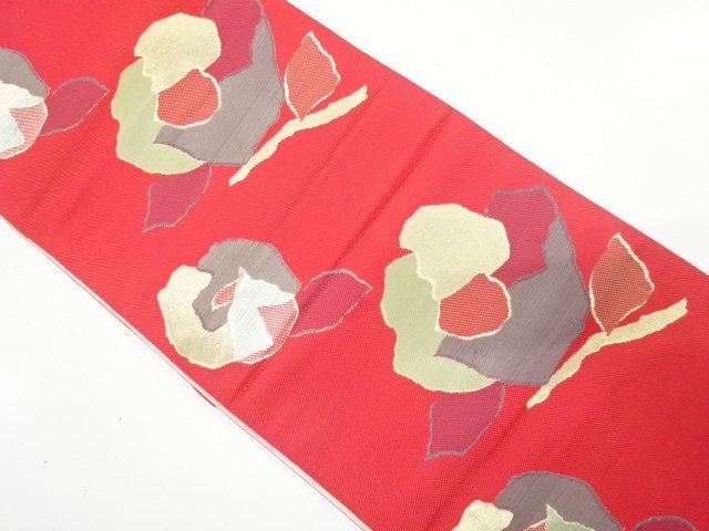 JAPANESE NAGOYA OBI / CHIKUZEN HAKATA / WOVEN CAMELLIA